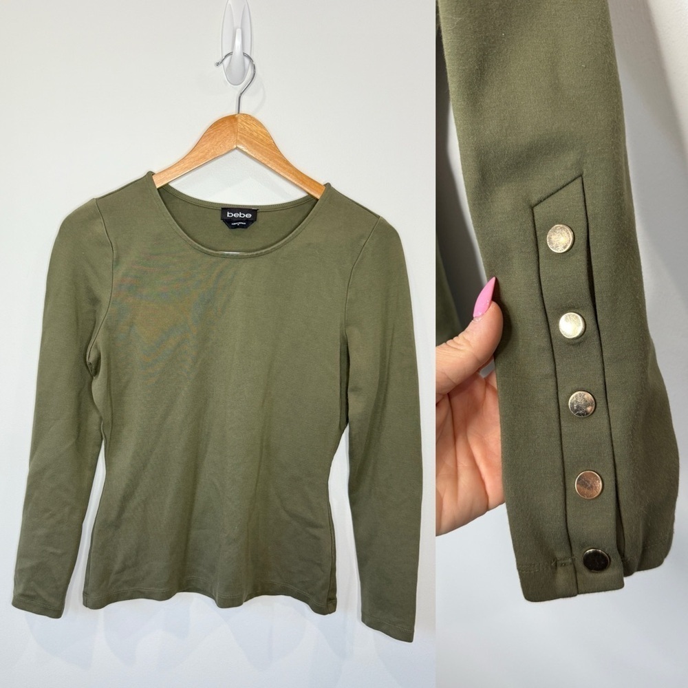 Bebe Long Sleeve Gold Faux Buttons Top (M)